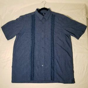 George Mens XL Blue Short Sleeve Button Up Collard Shirt Denim Look Lightweight
